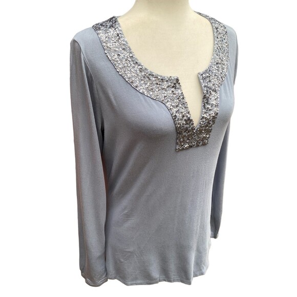 Boden Dusty Blue Gray Sequin V-Neck Top Size 8 M NWT Party Evening Date Night - Picture 3 of 8